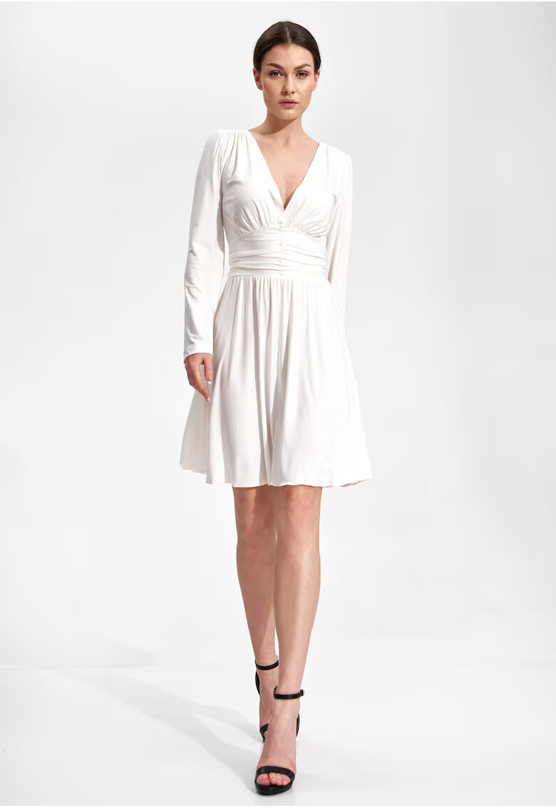 Figl Rochie eleganta M861 - ecru - maneci lungi - croiala evazata - poliester 95% elastan 5%