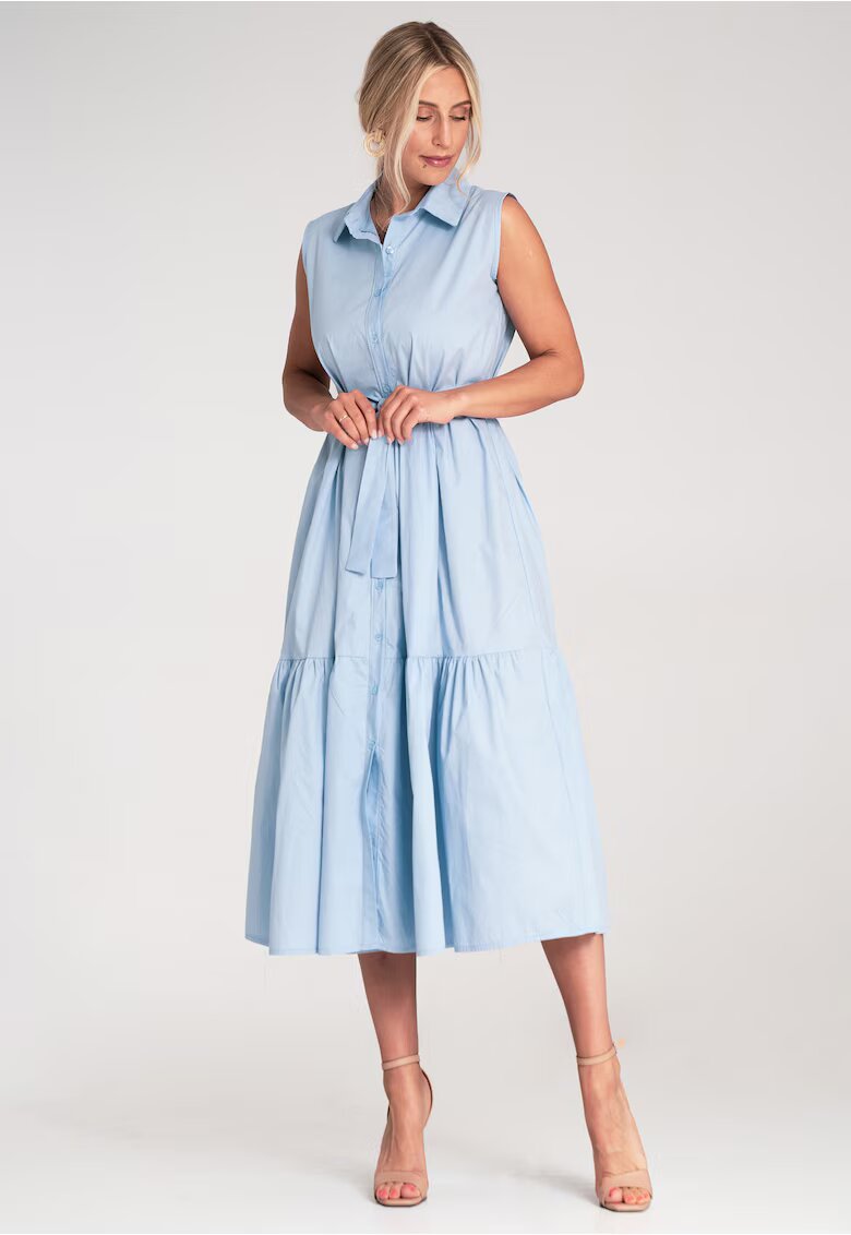 Figl Rochie eleganta - midi - bumbac - fara maneci - cu curea -