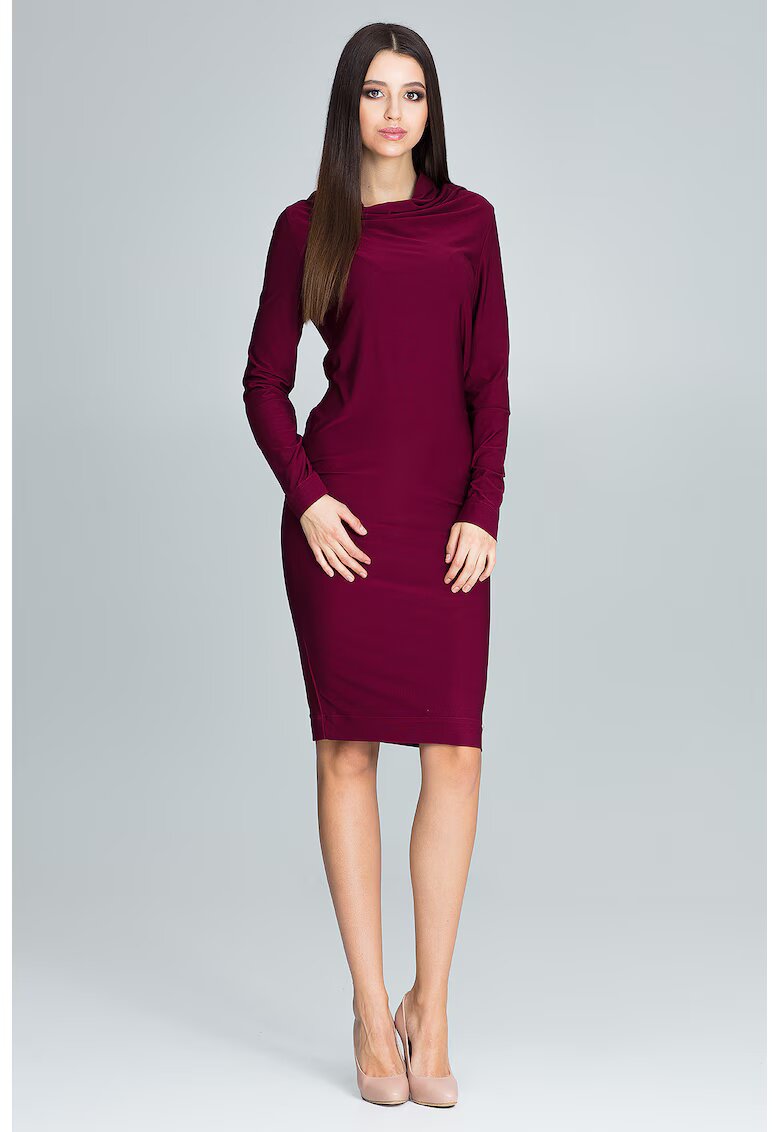 Figl Rochie eleganta visiniu - maneci lungi - decolteu - poliester