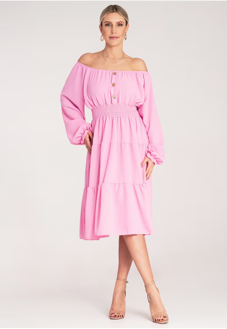 Figl Rochie evazata - cu volane - roz - poliester -