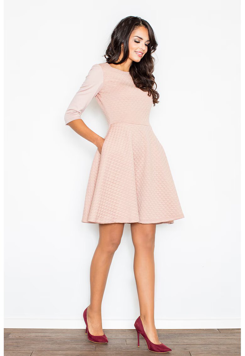 Figl Rochie evazata - maneci 3/4 - roz - poliester -