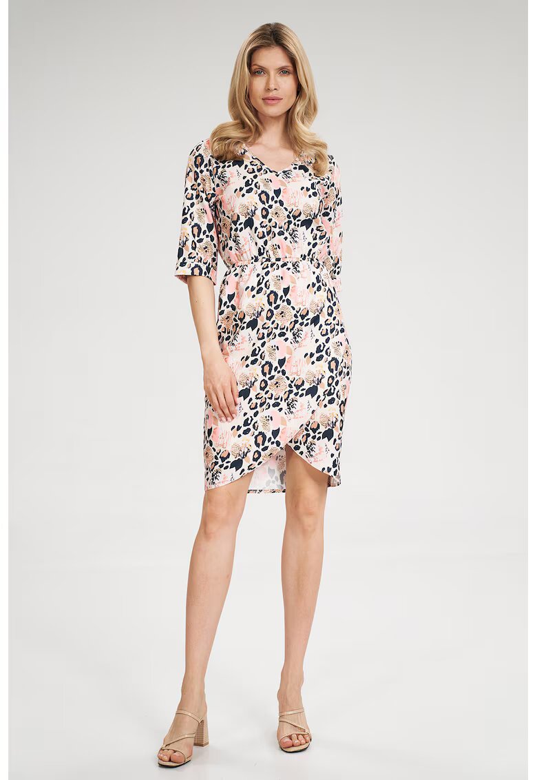 Figl Rochie florala M702 - casual - cu maneci scurte - asimetrica - multicolor - poliester 100%