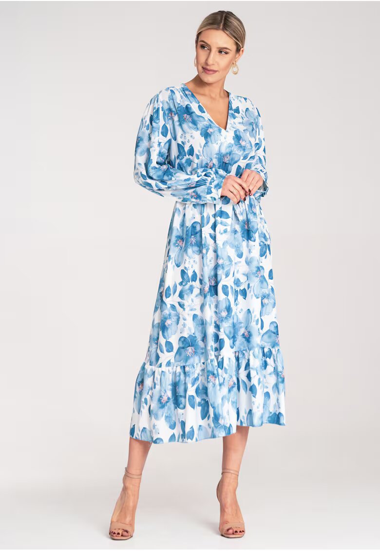 Figl Rochie - florala - poliester - albastra - material usor -