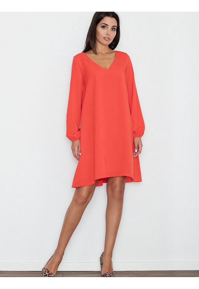 Figl Rochie lejera - rosie - material delicat - decolteu ascutit - poliester viscoza