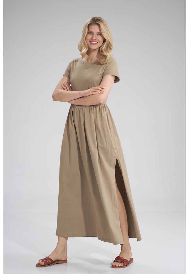 Figl Rochie lunga - bej - cu fanta - bumbac