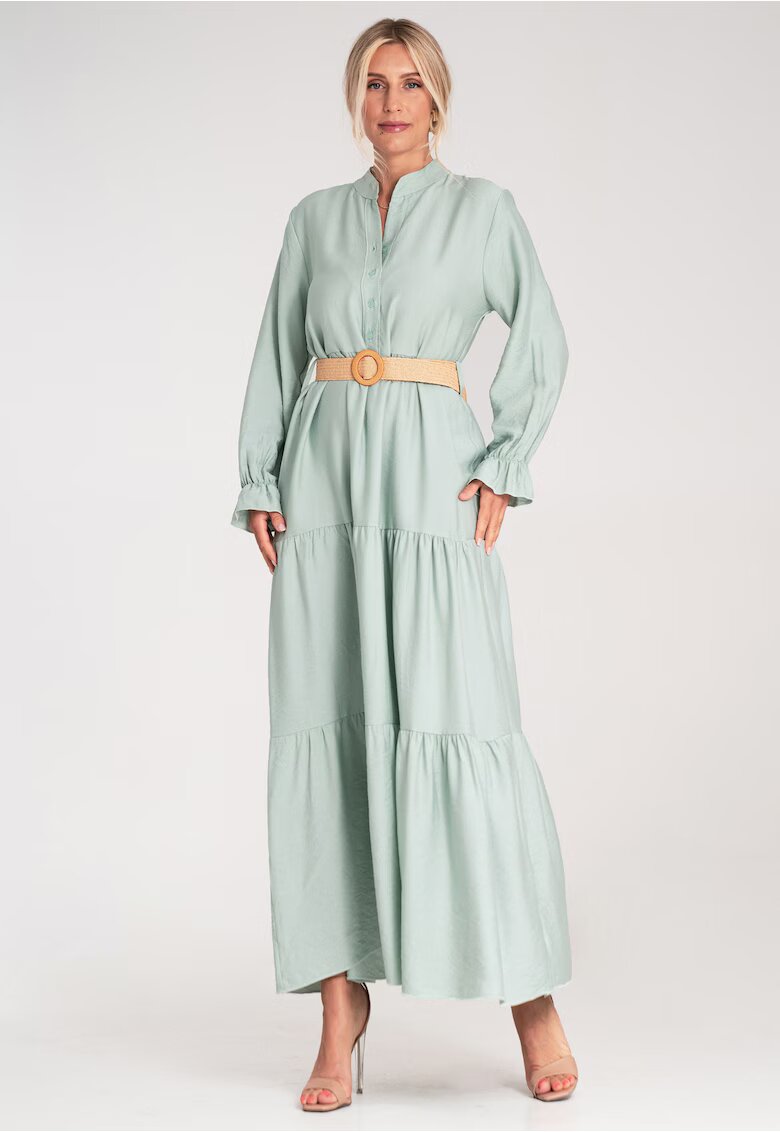Figl Rochie lunga casual cu volane - menta - fabricata din material usor -