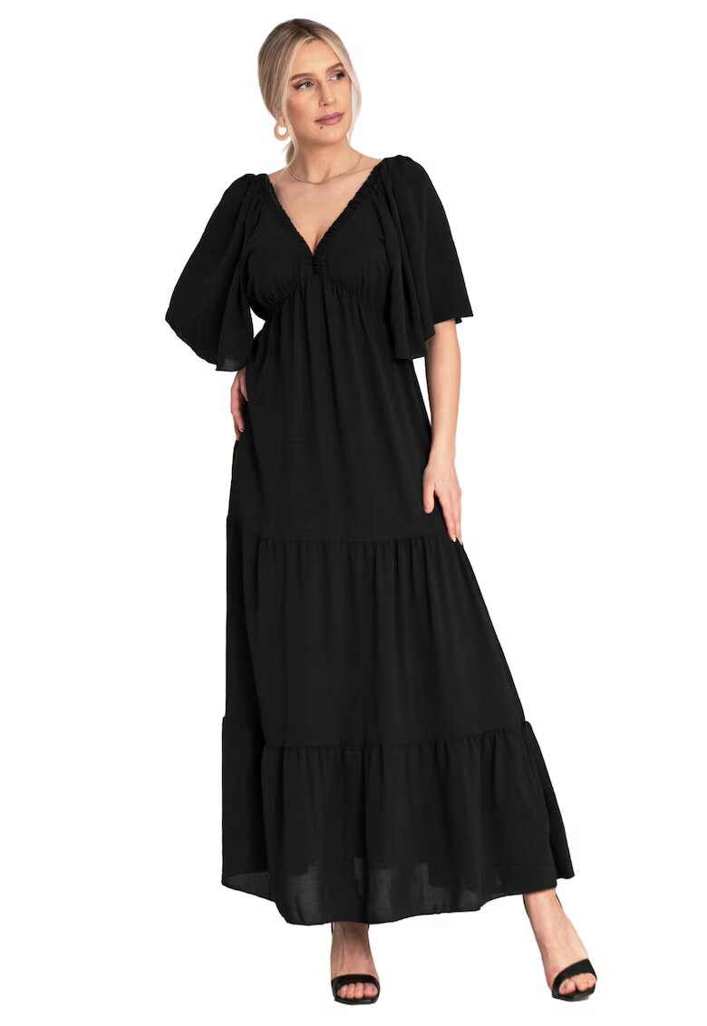 Figl Rochie lunga cu volane - neagra - poliester -