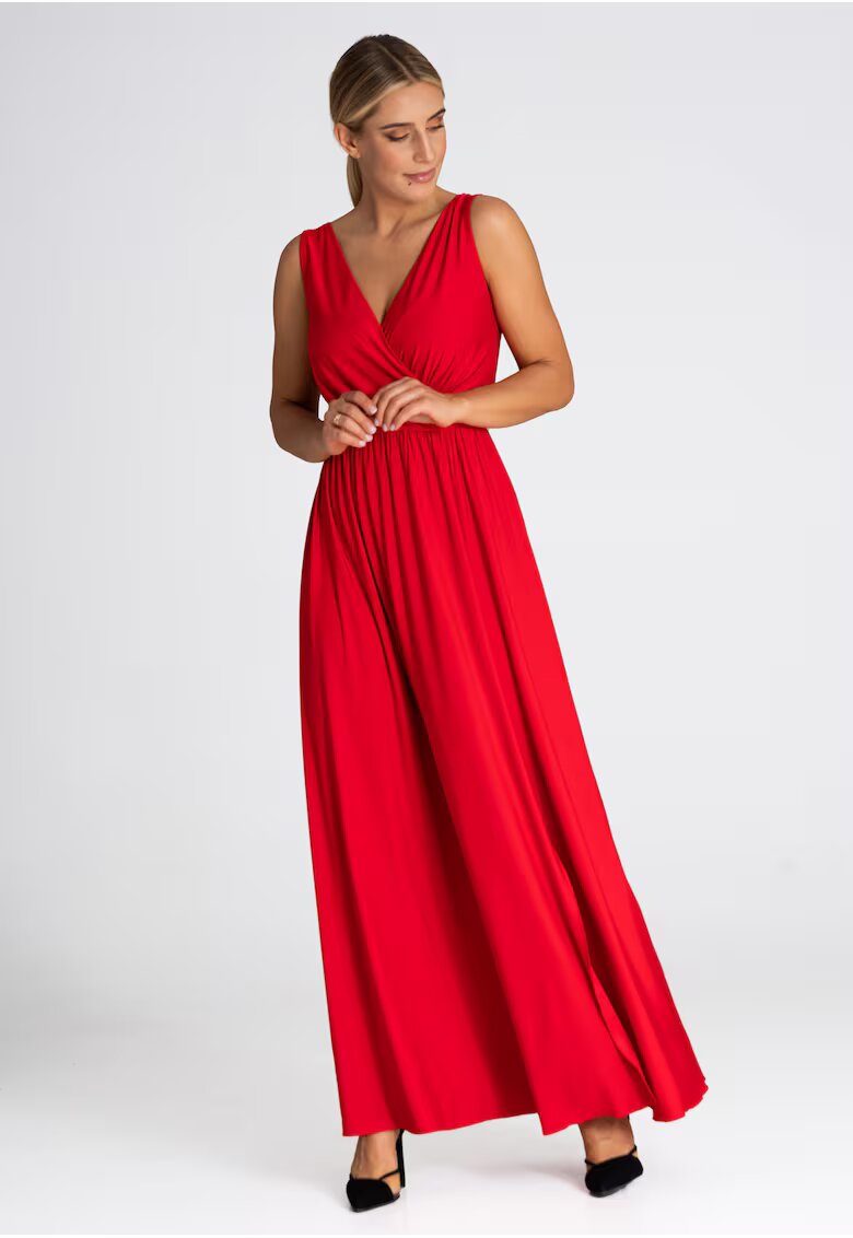 Figl Rochie lunga M960 - rosie - fara maneci - poliester-elastan