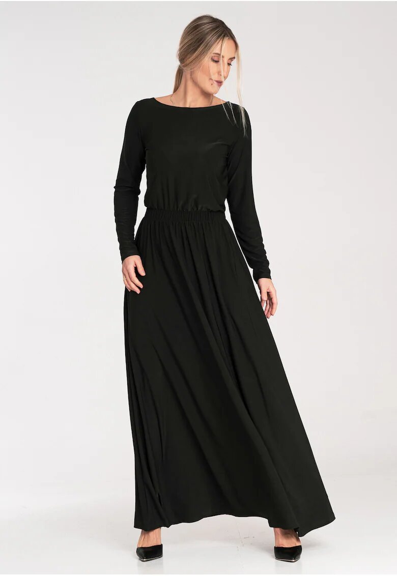 Figl Rochie lunga - model M1052 - maneci lungi - neagra - poliester-elastan