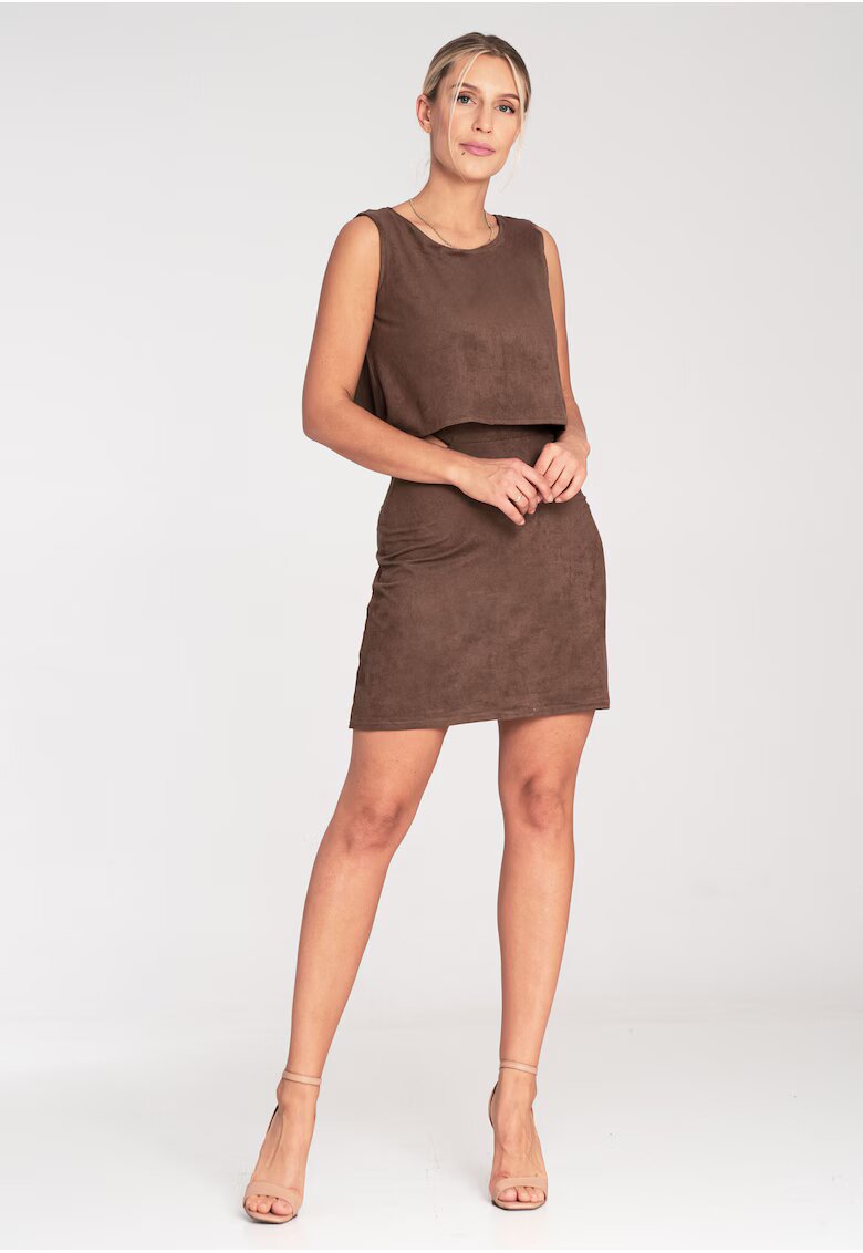 Figl Rochie M1060 - imitatie piele intoarsa - fara bretele - maro