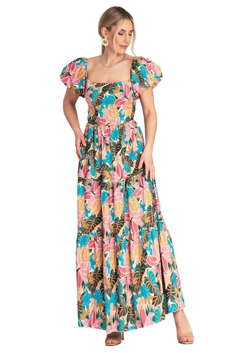 Figl Rochie M1188 - roz - decolteu patrat - talie elastica - bumbac/elastan - S/M -