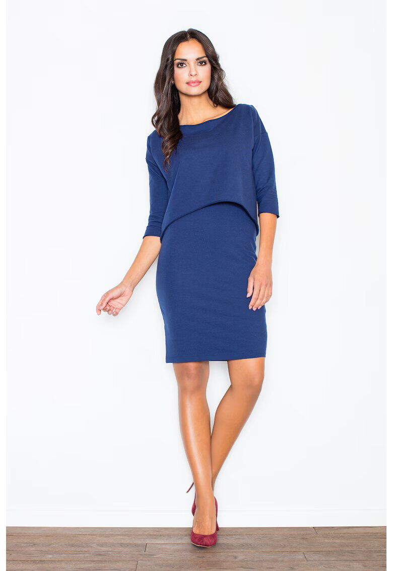 Figl Rochie M206 - bleumarin - bumbac - design elegant - croiala simpla -