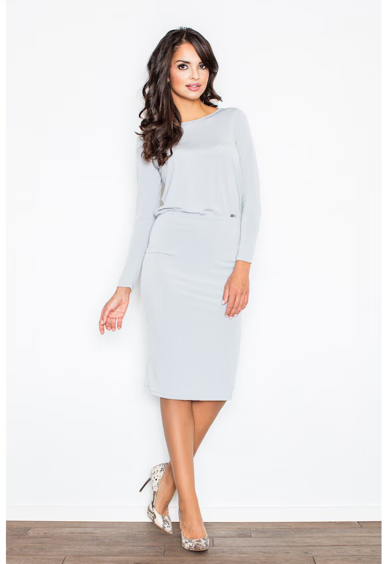 Figl Rochie M326 - eleganta - fluida - gri - poliester - cu fanta la spate