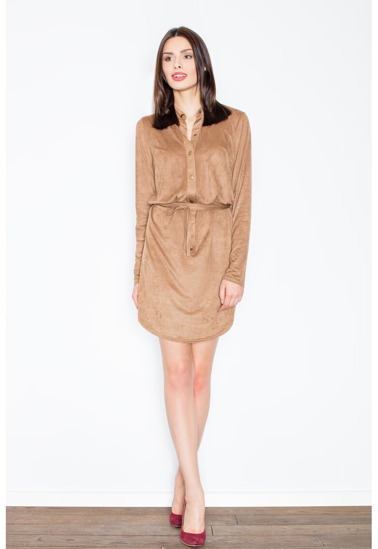 Figl Rochie M454 - maro - poliester - detalii subtile - rochie camasa