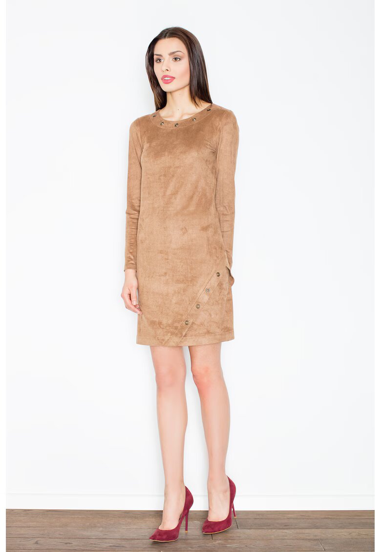 Figl Rochie M455 - maro - maneca lunga - talie elastica - poliester