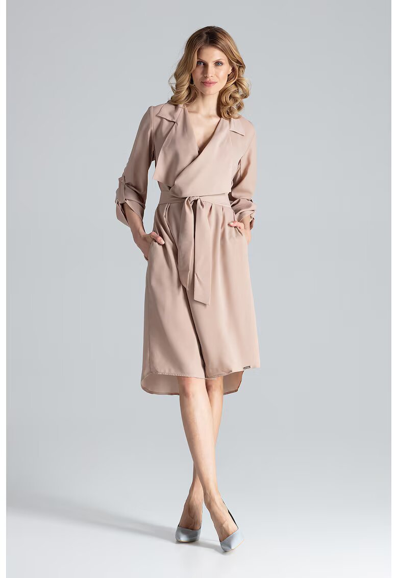 Figl Rochie M464 - maneci lungi - bej - poliester - eleganta
