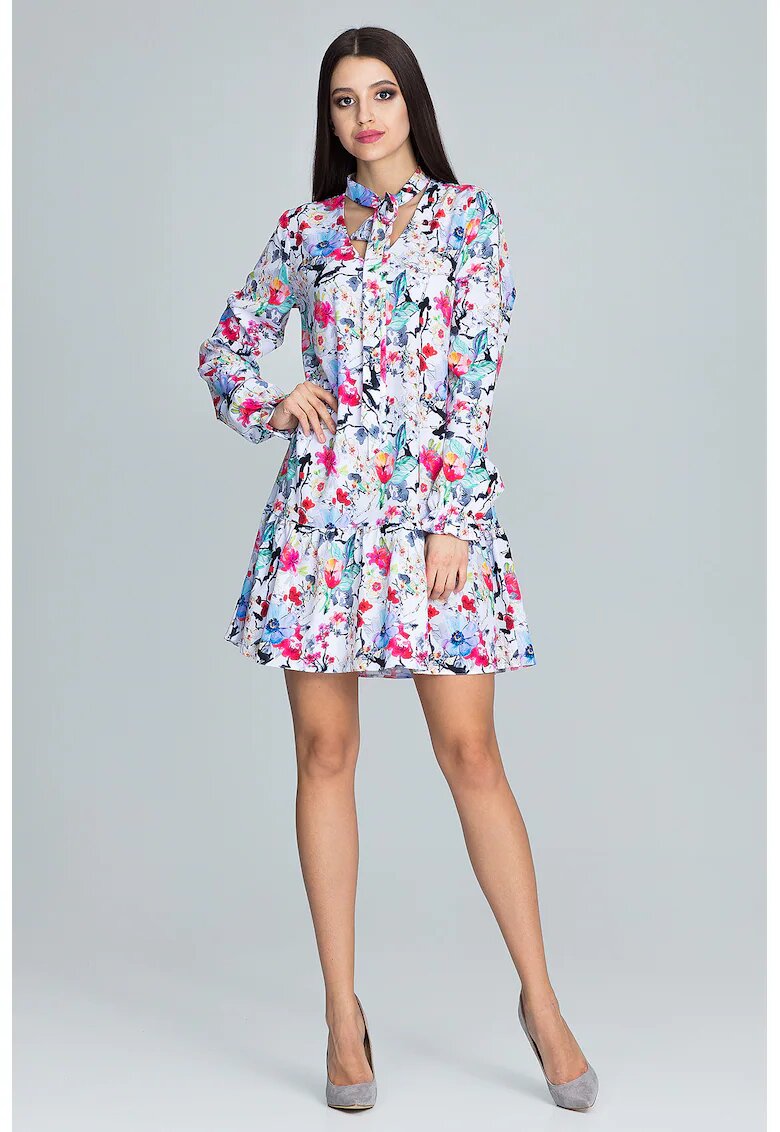 Figl Rochie M599 - florala - multicolor - maneci lungi - poliester -