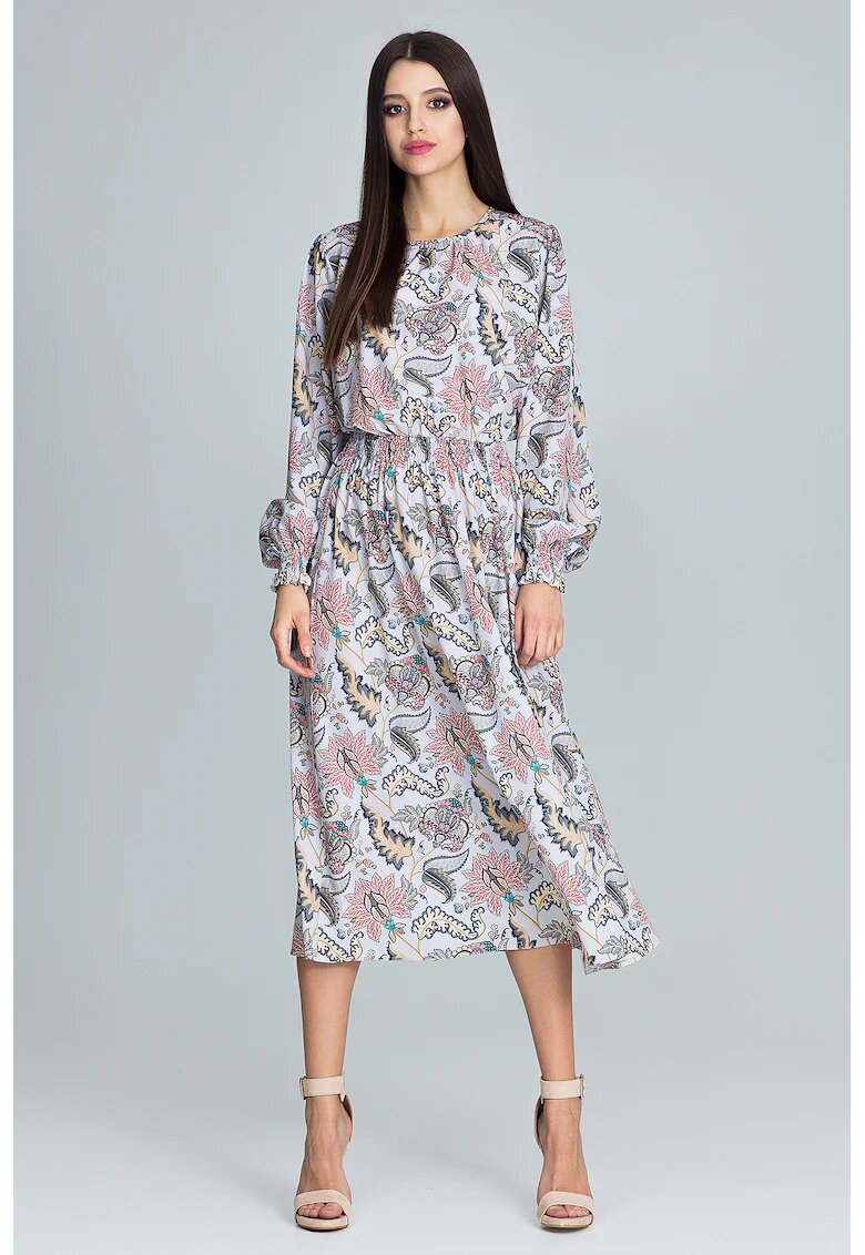 Figl Rochie M600 79 - imprimeu floral - lungime midi - maneci lungi - multicolor - poliester -