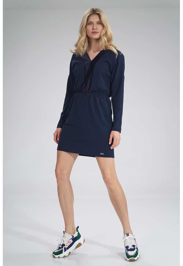 Figl Rochie M753 - bleumarin - bumbac - maneca lunga -