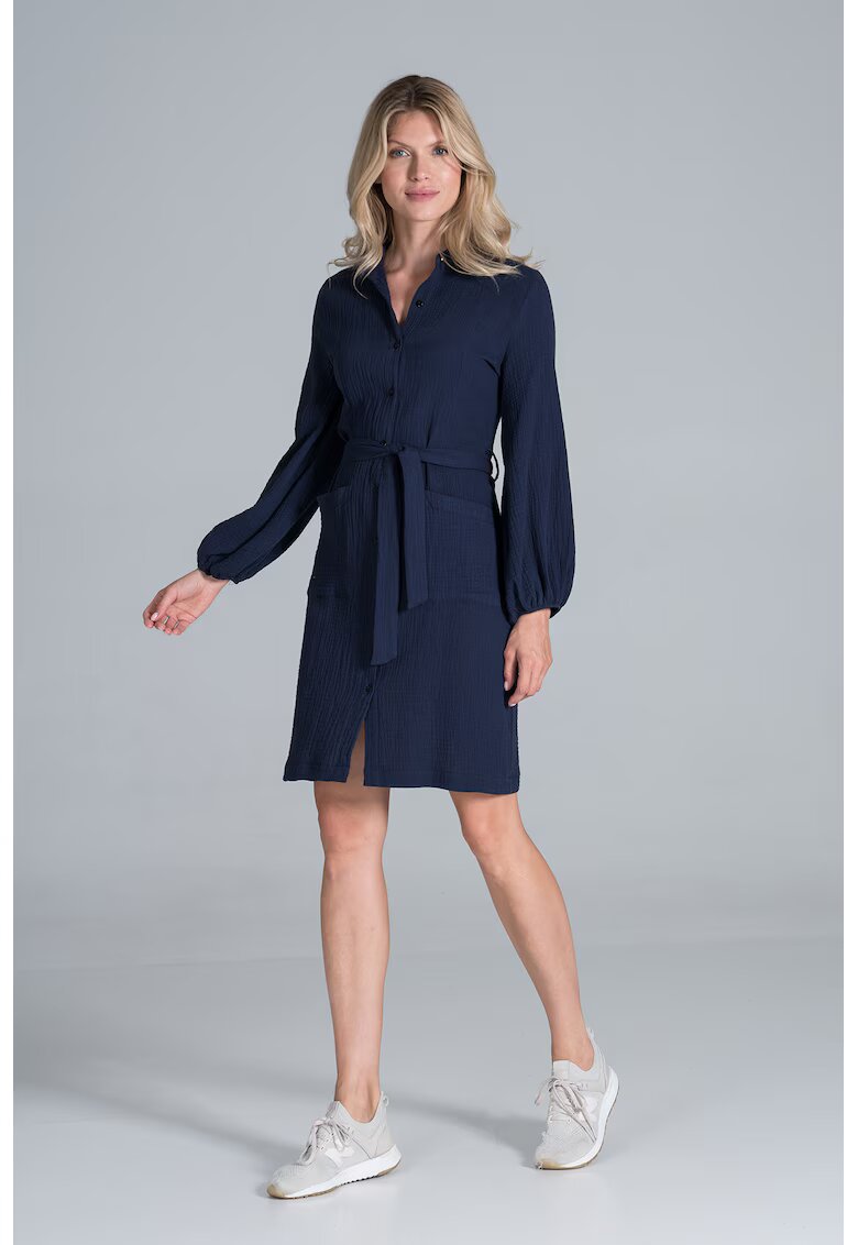 Figl Rochie - maneca lunga - bleumarin - bumbac