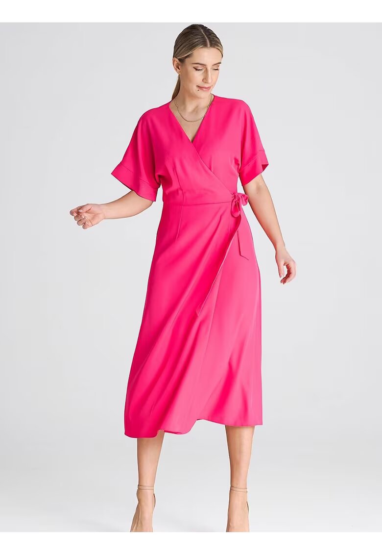 Figl Rochie maneci kimono - cravata in talie - poliester - roz - poliester