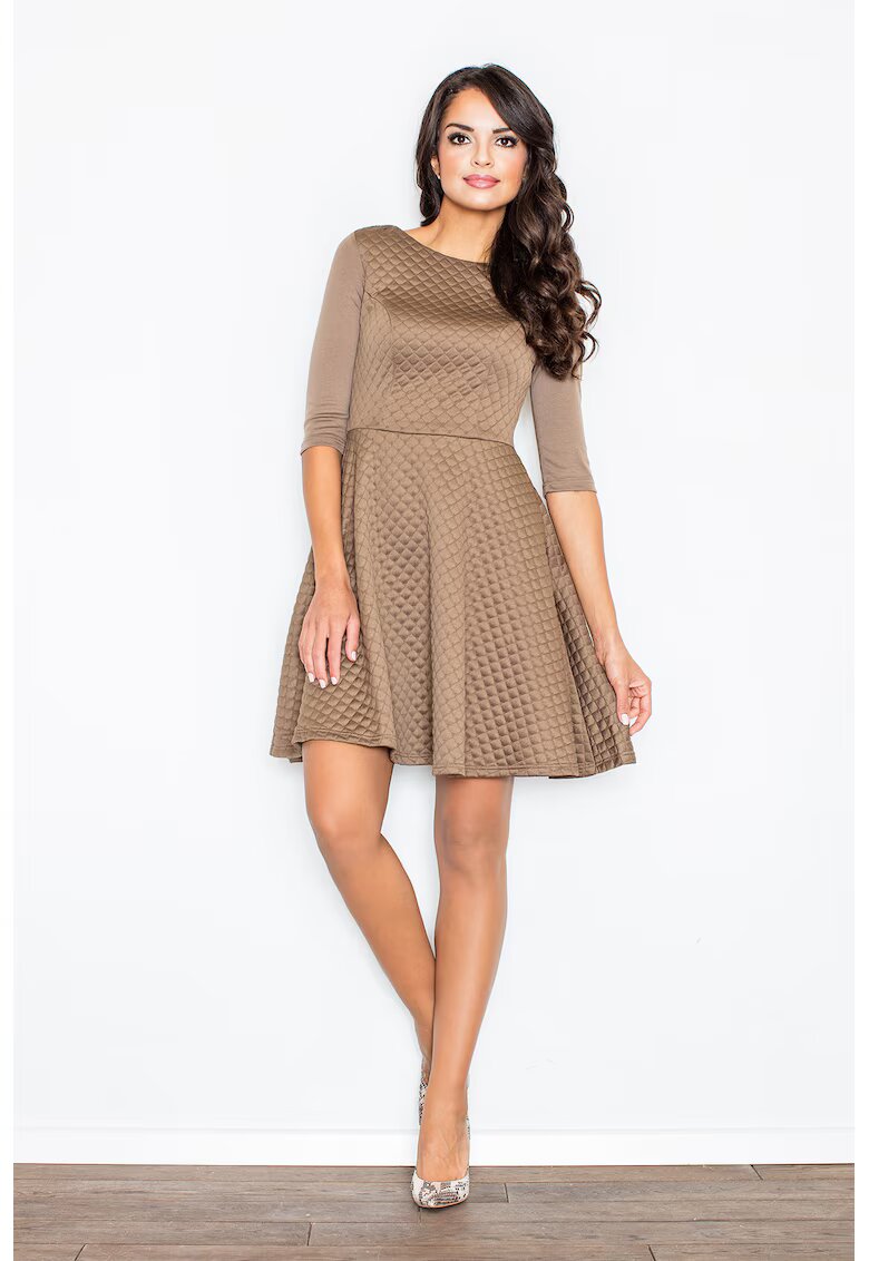 Figl Rochie matlasata evazata - cu maneci 3/4 - bej - poliester