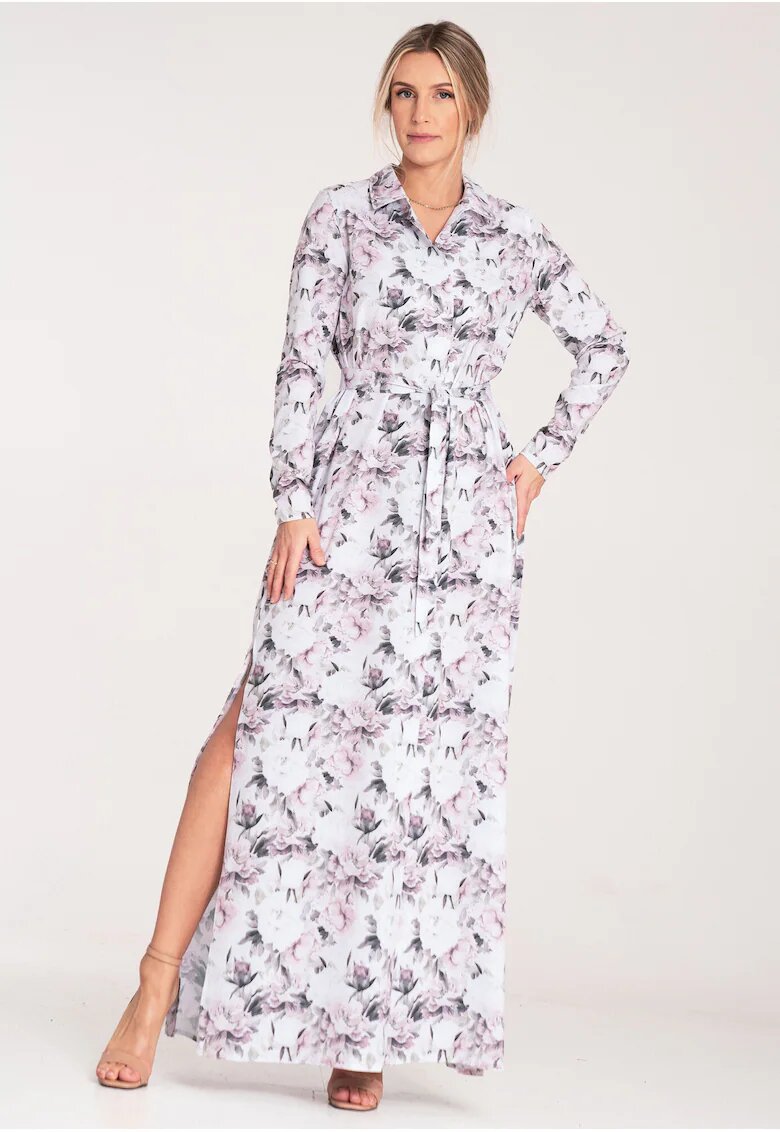Figl Rochie maxi cu nasturi - florala - alb-roz - poliester-elastan