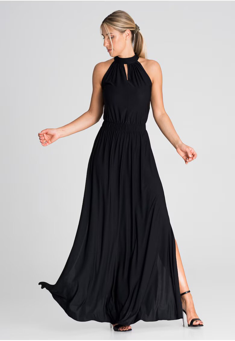 Figl Rochie maxi eleganta neagra - fara maneci - poliester -