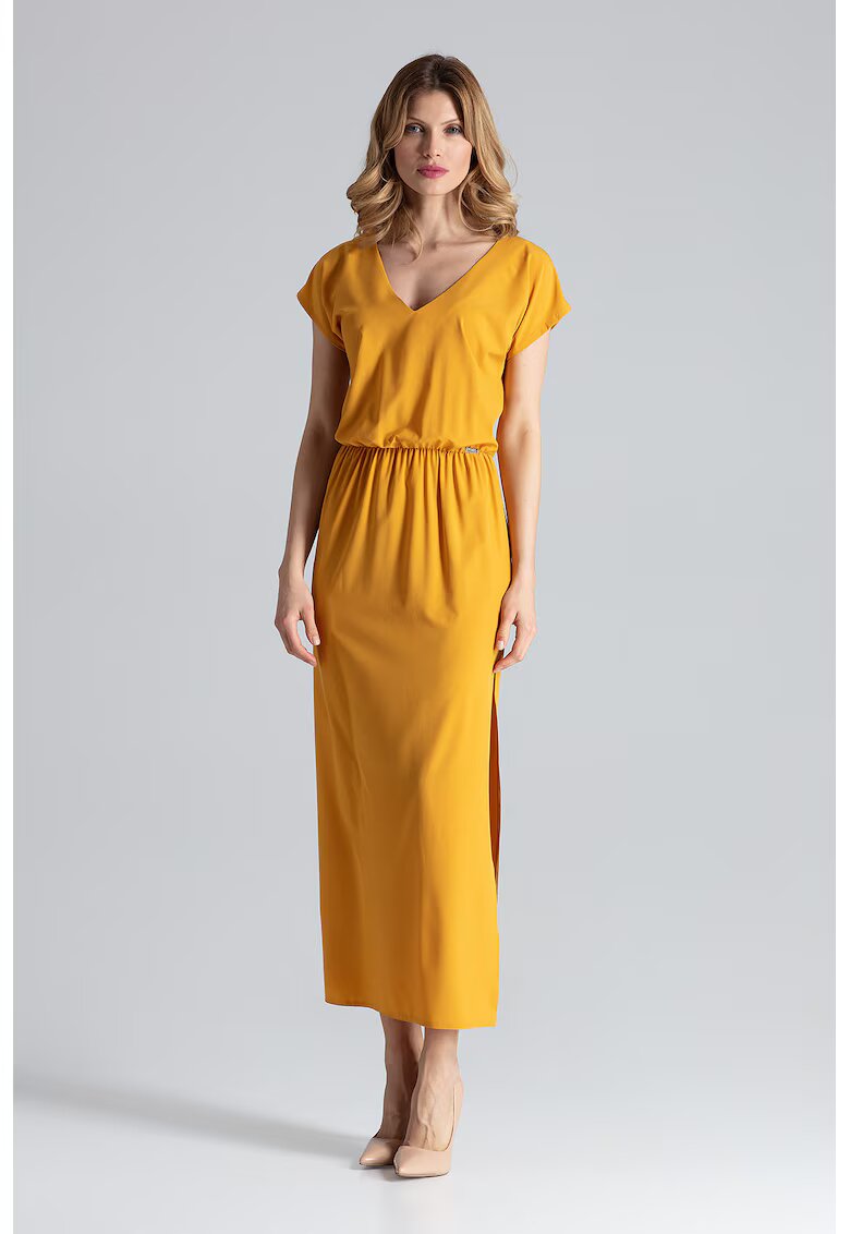 Figl Rochie maxi galbena - eleganta - cu fanta - perfecta pentru vara - poliester