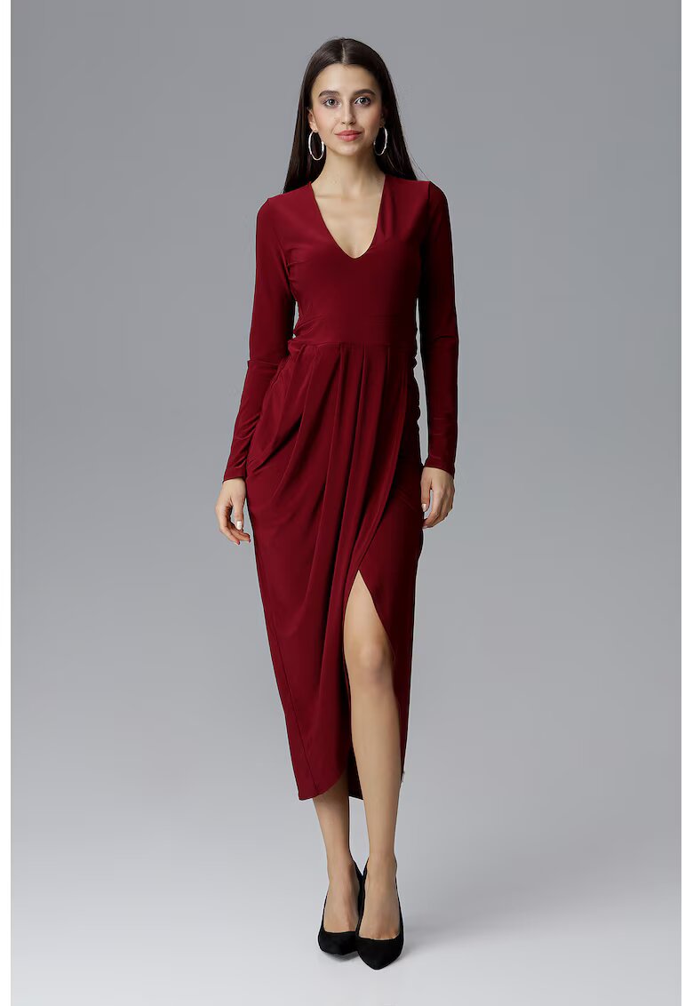 Figl Rochie maxi M636 - decolteu in V - rosu - poliester -