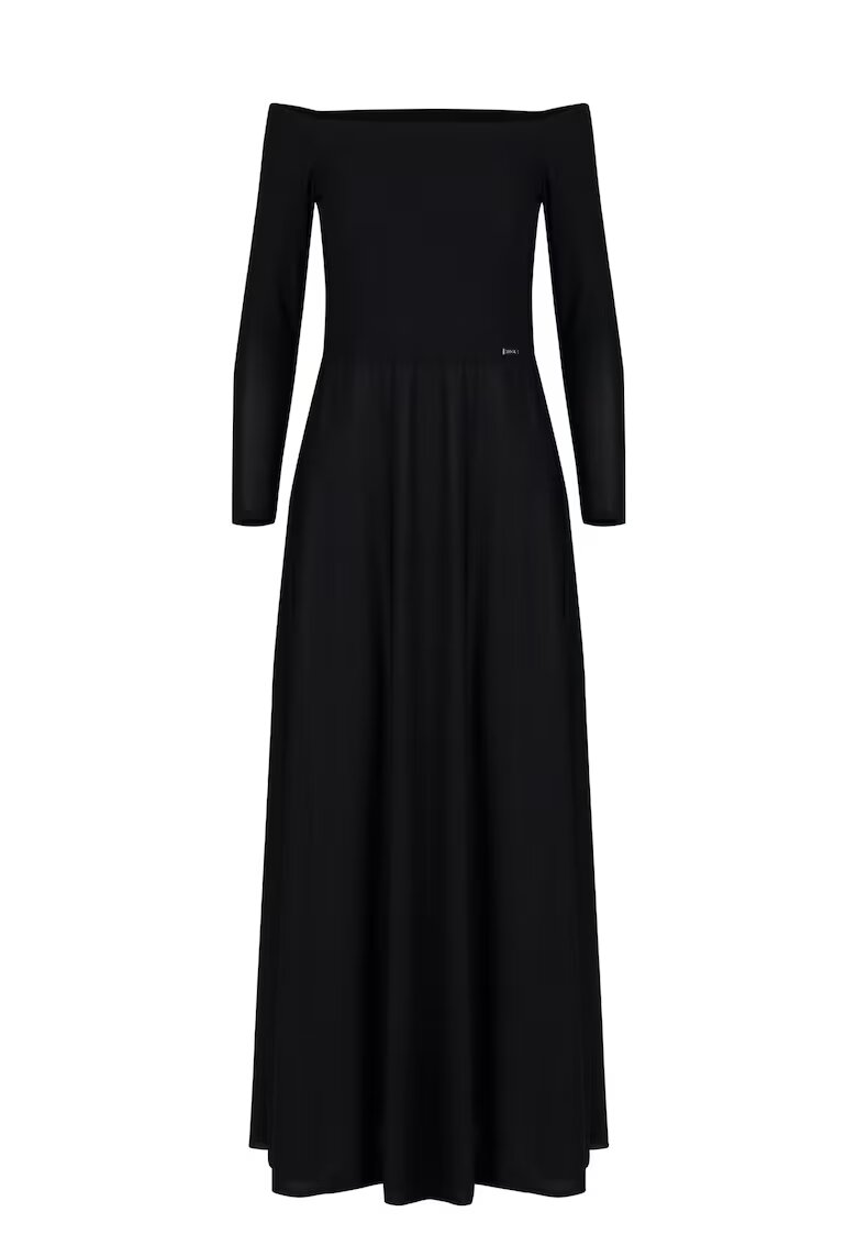 Figl Rochie maxi model M707 - neagra - cu umeri goi si maneci lungi - poliester