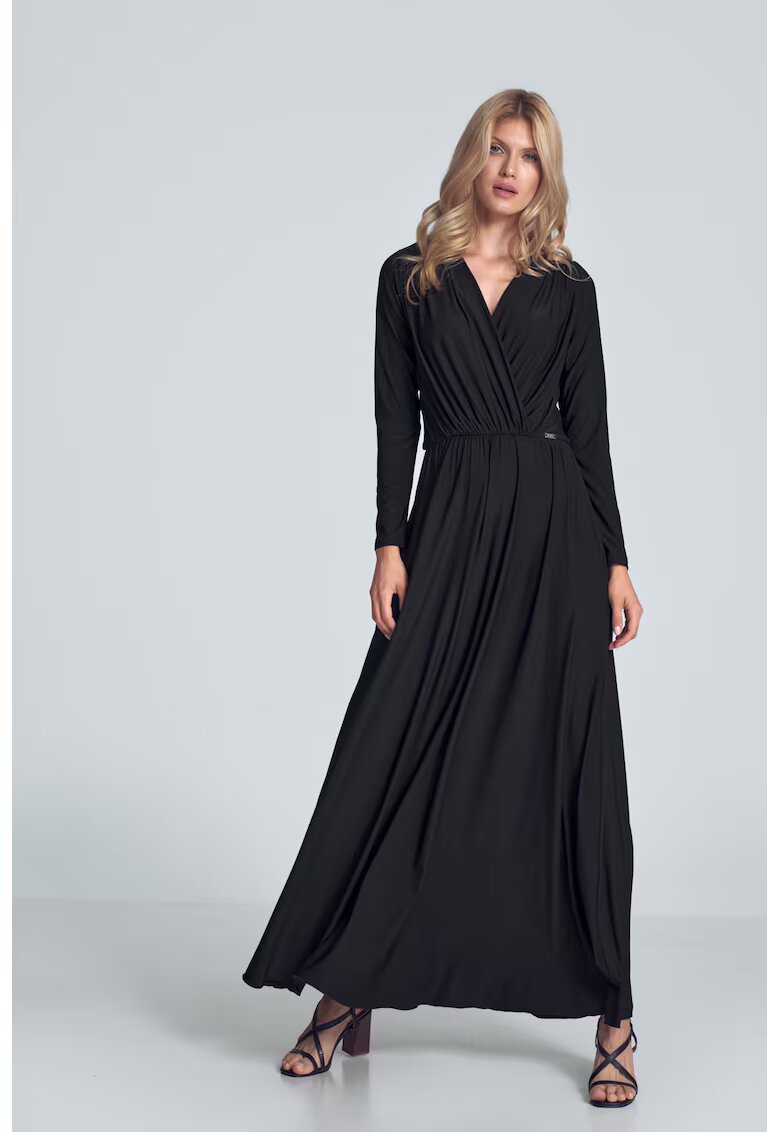 Figl Rochie maxi neagra model M705 - maneci lungi - negru - poliester