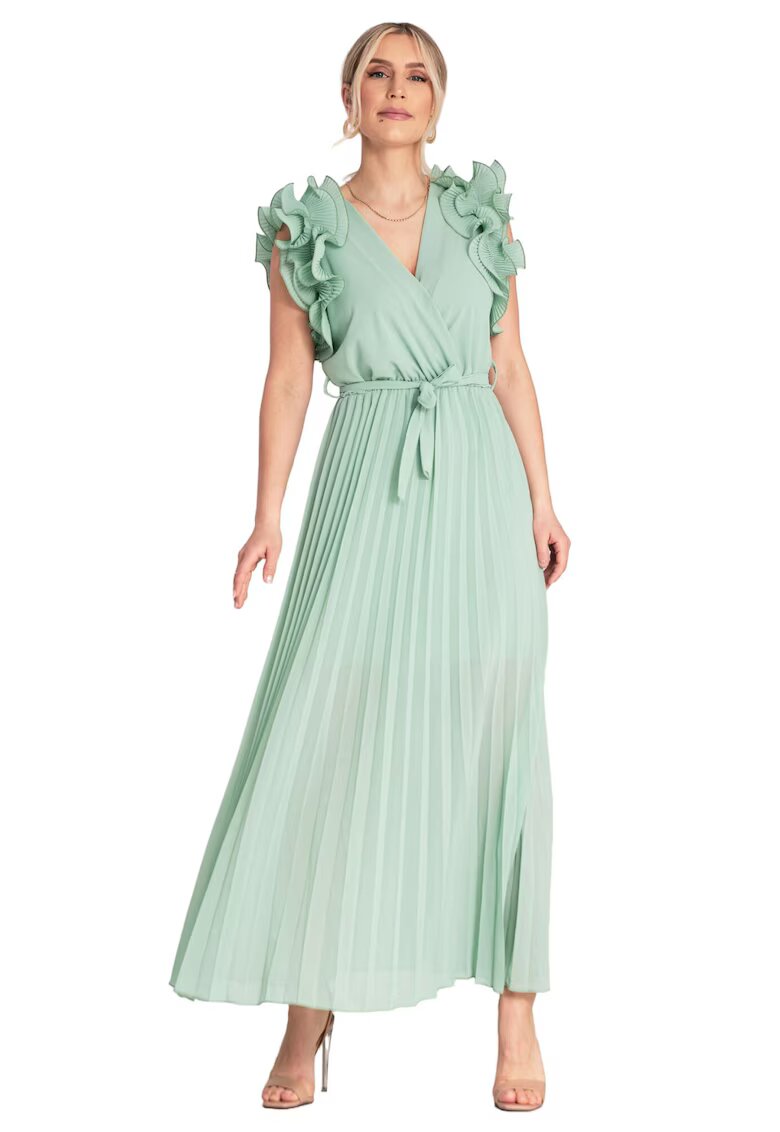 Figl Rochie maxi plisata - verde menta - viscoza/elastan/poliester -