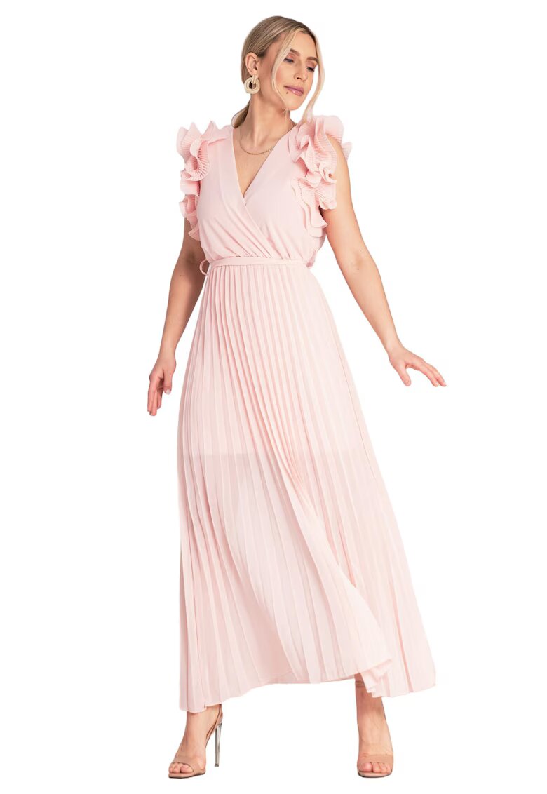 Figl Rochie maxi - plisata - volane pe maneci - roz - viscoza - elastan - poliester -