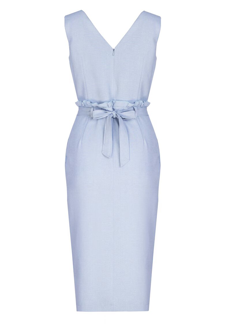Figl Rochie midi albastra - cu curea - decolteu in V - din poliester -