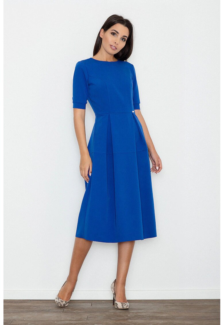 Figl Rochie midi albastra - eleganta - cu maneci scurte - poliester
