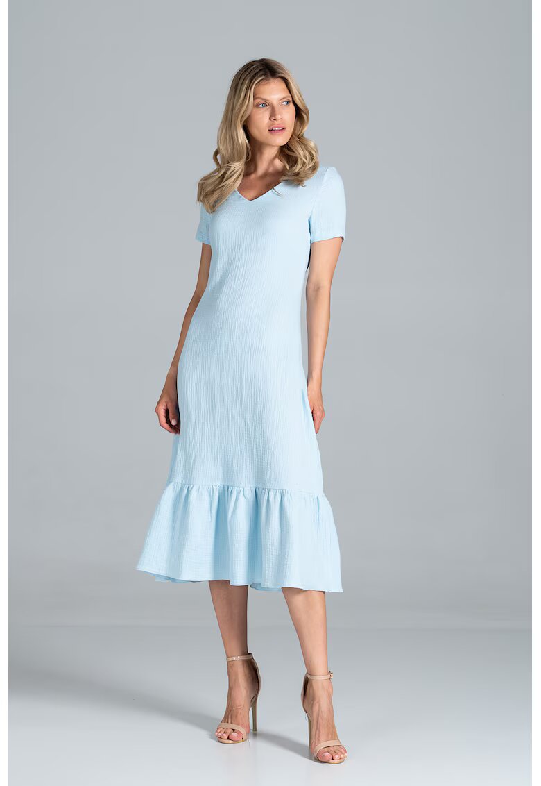 Figl Rochie midi albastru deschis - volane - maneci scurte - bumbac