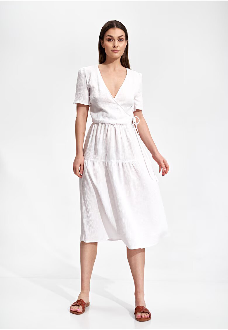 Figl Rochie midi bumbac 100% - alb - design minimalist - maneci scurte