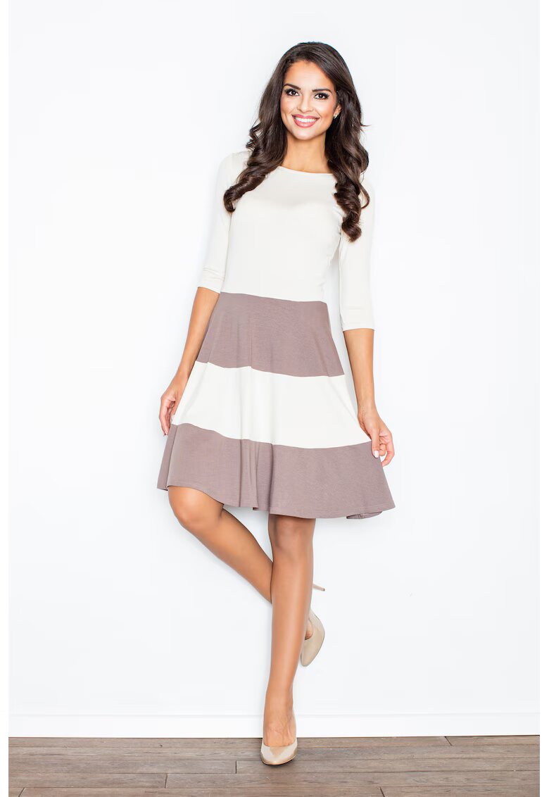 Figl Rochie midi casual M279 - evazata - maneci 3/4 - maro - viscoza 95% -