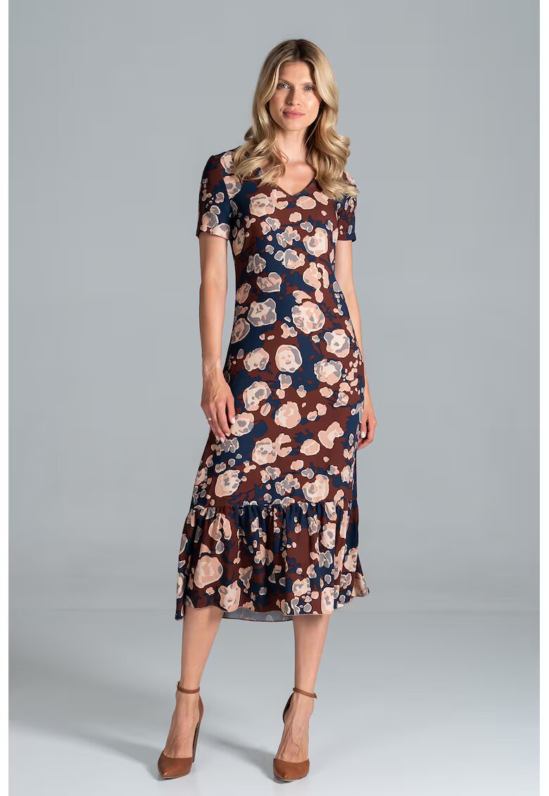Figl Rochie midi colorata - cu model - maneci scurte - vara - viscoza