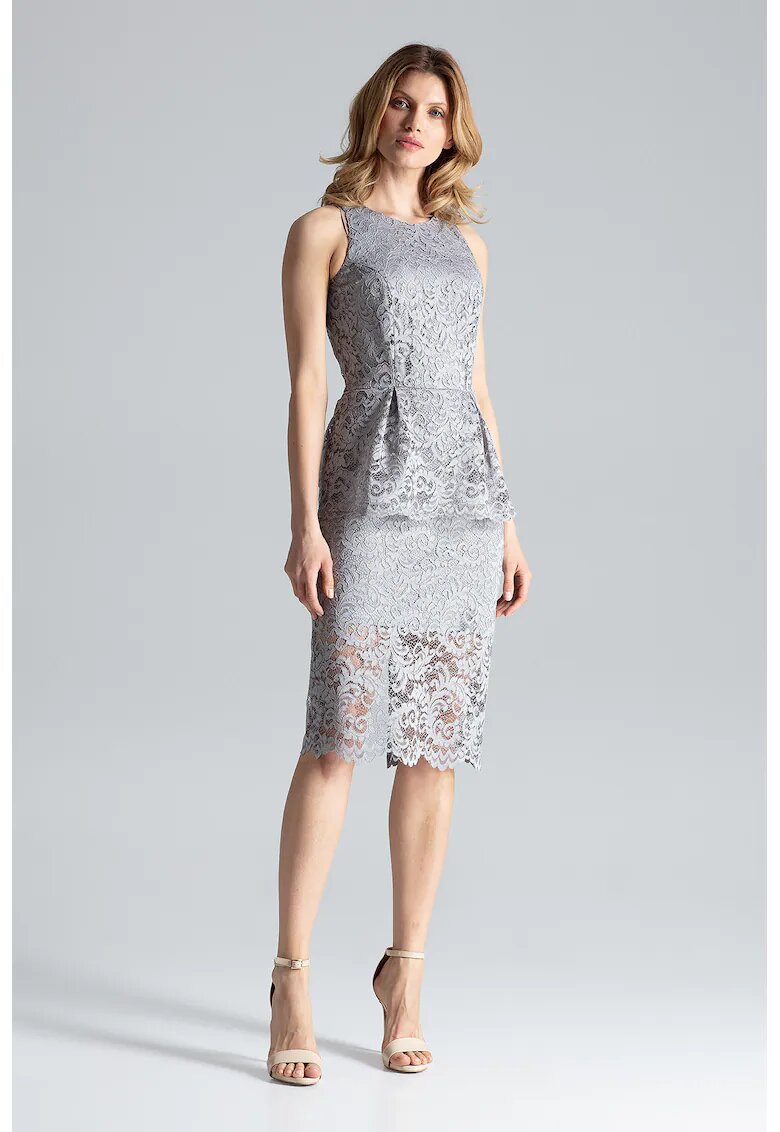 Figl Rochie midi din dantela - poliester - culoare gri