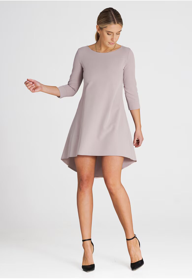 Figl Rochie midi eleganta bej - asimetrica - maneci 3/4 - poliester-viscoza