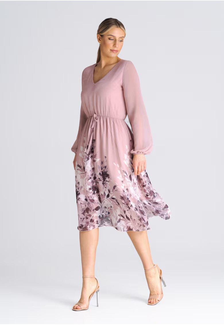 Figl Rochie midi evazata - roz - poliester