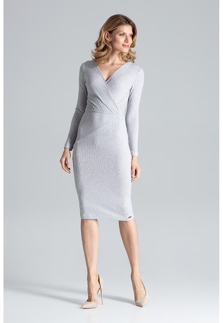 Figl Rochie midi gri - maneci lungi - 65% viscoza - 30% poliester - 5% elastan