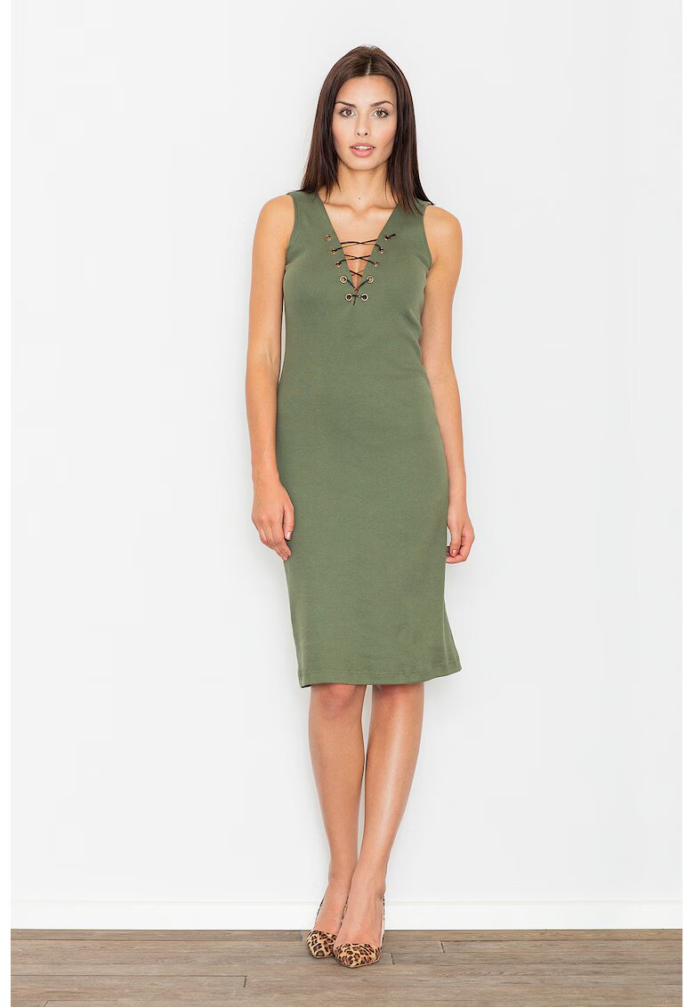 Figl Rochie midi M487 - verde - bumbac - fara maneci