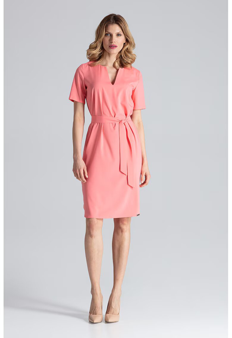 Figl Rochie midi M669 Koral - roz - poliester - maneca scurta