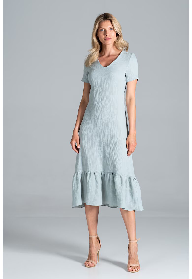 Figl Rochie midi M827 - menta - bumbac 100% - cu volane - maneci scurte