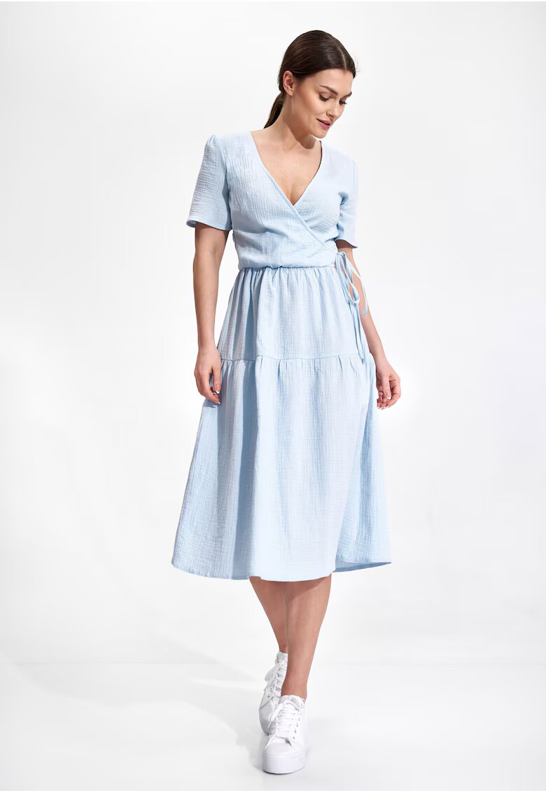 Figl Rochie midi M872 - bumbac 100% - albastru deschis - croiala confortabila