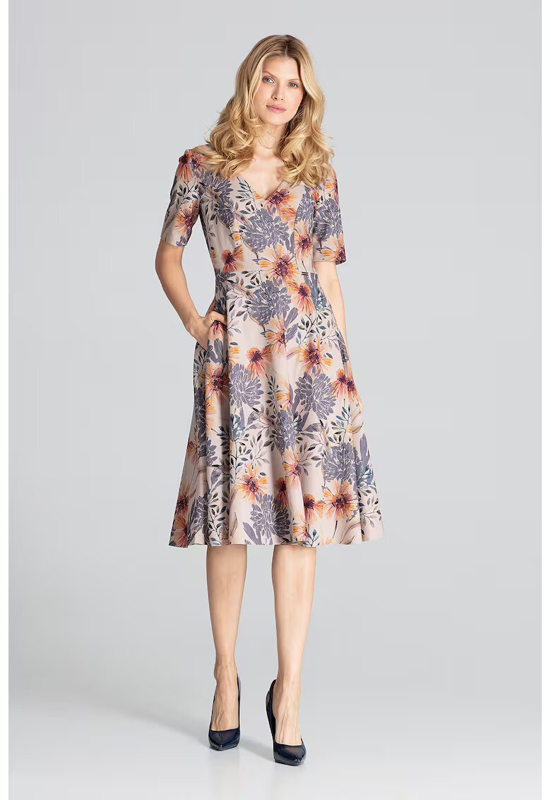 Figl Rochie midi model M673 - floral - multicolor - poliester 100%