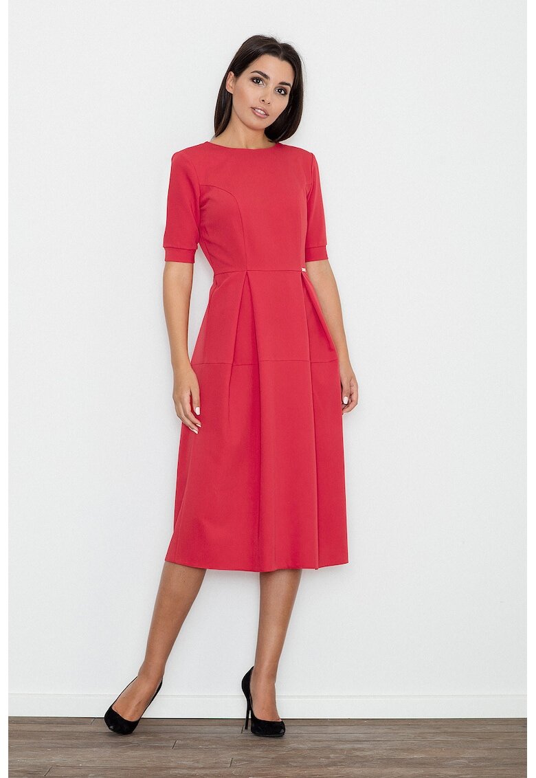 Figl Rochie midi rosie - eleganta - cu maneci scurte - poliester